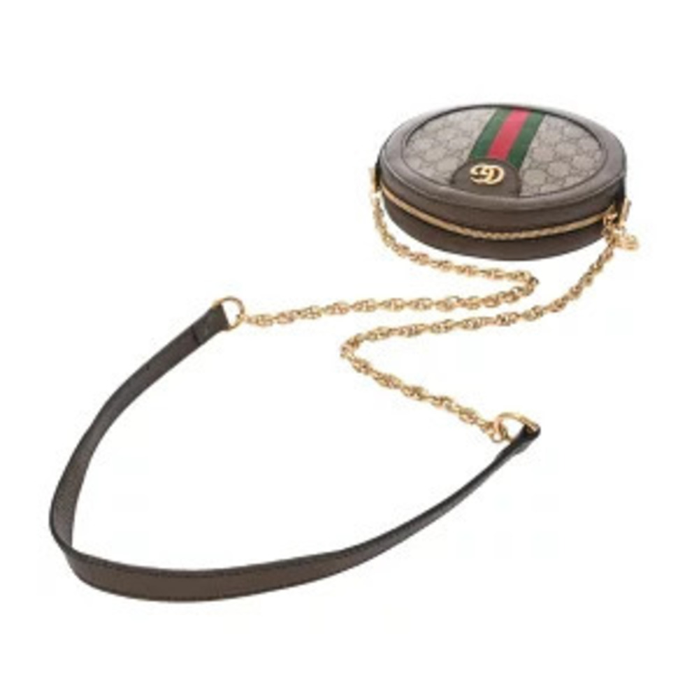 Gucci Ophidia Round Shoulder Bag Beige Ebony Brown Leather GG Supreme Canvas - Picture 3 of 9